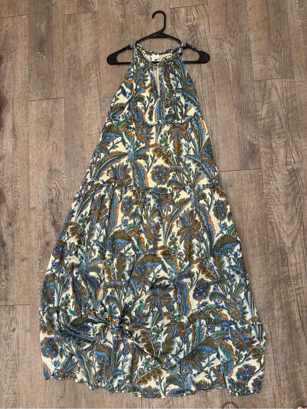 Halter Maxi Dress with Blue & Green Floral Paisley Print
